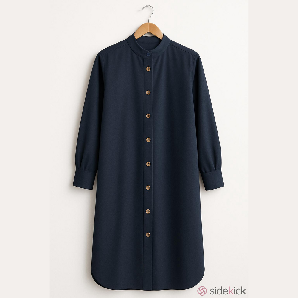 Ellen Tracy Silk Navy  Button-Front Shirt Dress